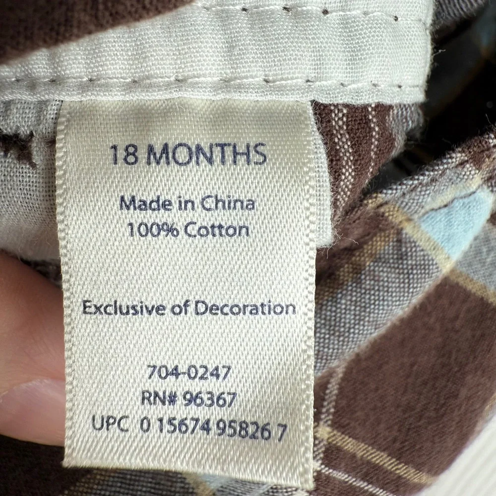 OshKosh B'gosh Plaid Overalls 18M Brown Blue Cotton Romper Vestbak Vintage Style